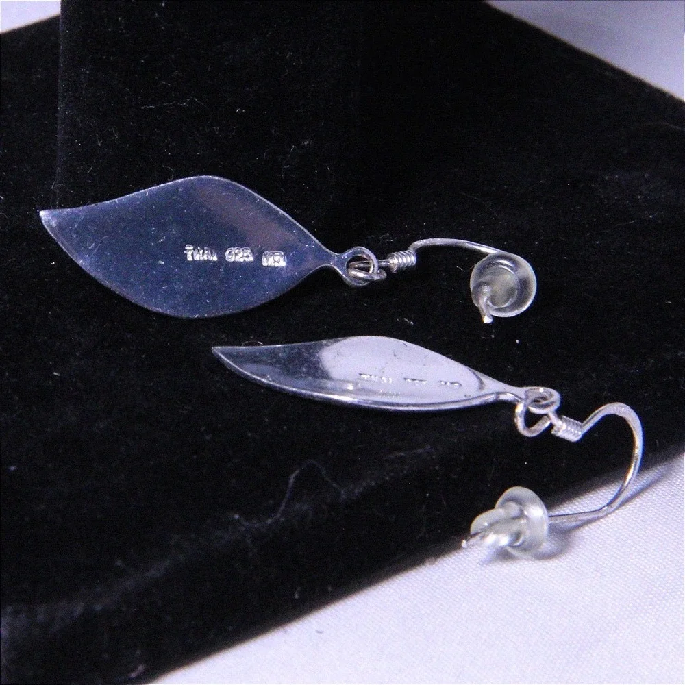 Sterling‎ Silver Abalone Leaf Dangle Earrings 925 Thai Iridescent Paua Shell